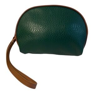 Hunter Green Leather Wristlet Clutch/Cosmetic Bag